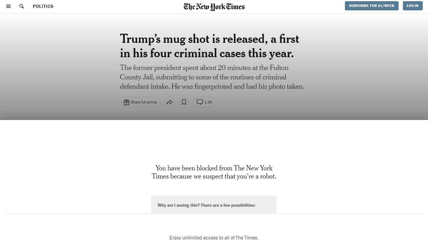 Trump's Mug Shot Is Released After Booking at Fulton ... - The New York ...